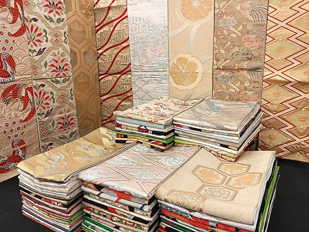 平和屋着物■袋帯 西陣 まとめて100点 鳳凰 鶴 尾長鳥 鴛鴦 風景 更紗 花柄 正倉院 佐賀錦 金銀糸 など 未使用品あり 全て正絹 mmm1133