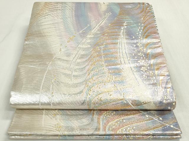 平和屋着物◎佐賀錦 両面 六通柄袋帯 枝花流線文 金銀糸 正絹 逸品 DABF8400we