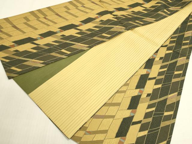 平和屋着物◎両面 六通柄袋帯 ふくれ織 幾何学文様 正絹 逸品 DABF8418we