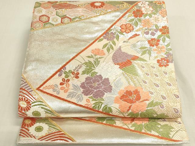 平和屋着物◎六通柄袋帯 唐織 虹彩佐賀錦 吉祥花鳥文 金銀糸 正絹 逸品 DABF8438we