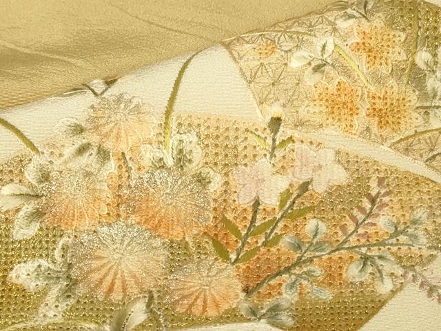 平和屋着物▽中国三大刺繍 スワトウ刺繍 汕頭刺繍 訪問着 単衣 地紙花文 暈し染め 金彩 やまと誂製 正絹 逸品 DABG0434az