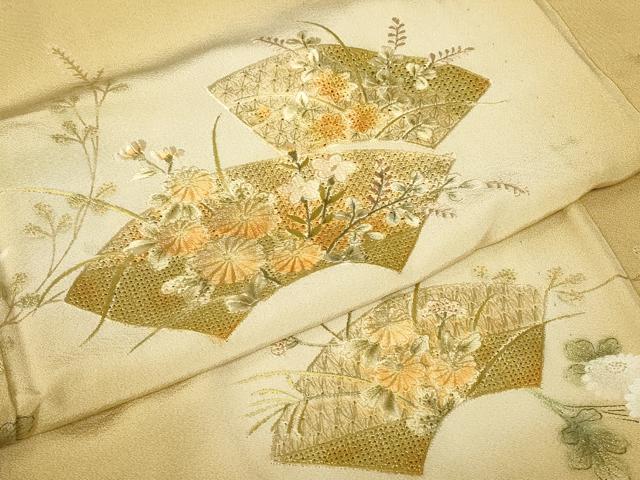 平和屋着物▽中国三大刺繍 スワトウ刺繍 汕頭刺繍 訪問着 単衣 地紙花文 暈し染め 金彩 やまと誂製 正絹 逸品 DABG0434az