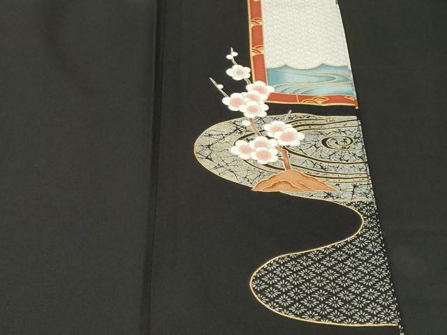 平和屋着物■豪華黒留袖 屏風松竹梅花鳥文 金銀彩 正絹 逸品 CABH0638ev
