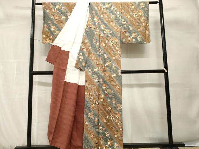 平和屋着物■上質な小紋 斜線雪輪枝花文 暈し染め 金彩 正絹 逸品 CABH0669ev