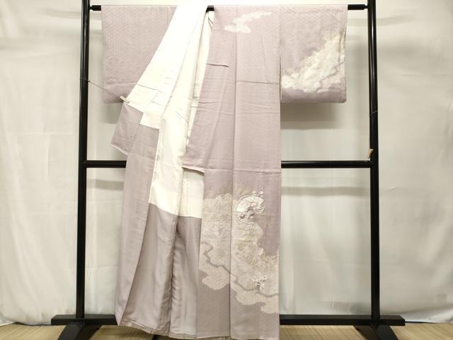 平和屋着物■訪問着 刺繍 絞り 道長檜扇草花文 金銀彩 正絹 逸品 CABH0665ev