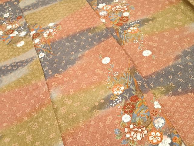 平和屋着物■上質な小紋 扇面草花文 暈し染め 金彩 正絹 逸品 CABH0664ev