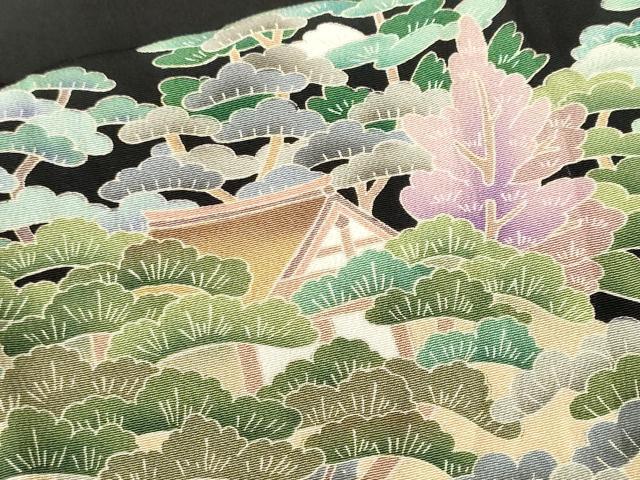 平和屋着物■豪華黒留袖 樹林風景文 正絹 逸品 CABH0671ev