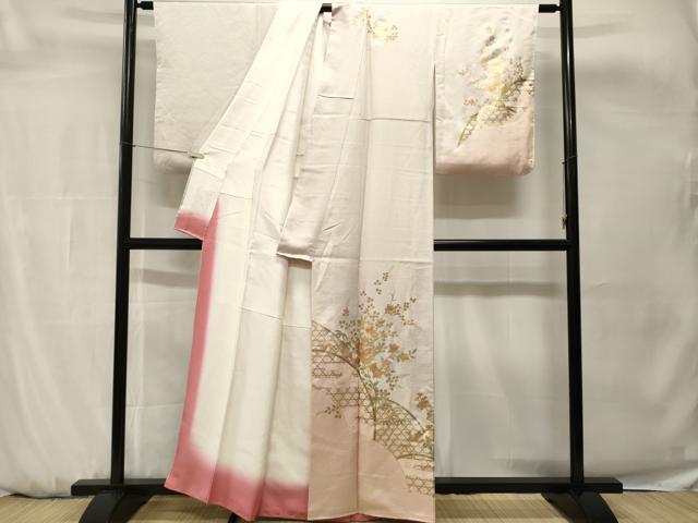 平和屋着物■訪問着 刺繍 籬萩枝花文 暈し染め 金彩 正絹 逸品 CABH0668ev
