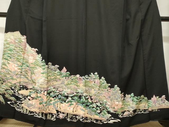 平和屋着物■豪華黒留袖 樹林風景文 正絹 逸品 CABH0671ev