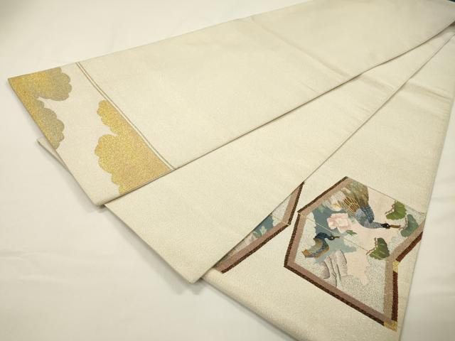 平和屋着物●爪掻き本綴れ 太鼓柄袋帯 屏風孔雀花松文 金銀糸 正絹 逸品 DABF2983fe