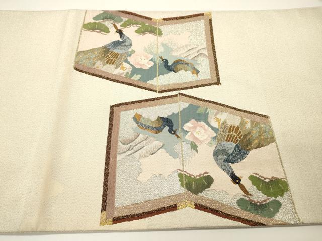 平和屋着物●爪掻き本綴れ 太鼓柄袋帯 屏風孔雀花松文 金銀糸 正絹 逸品 DABF2983fe