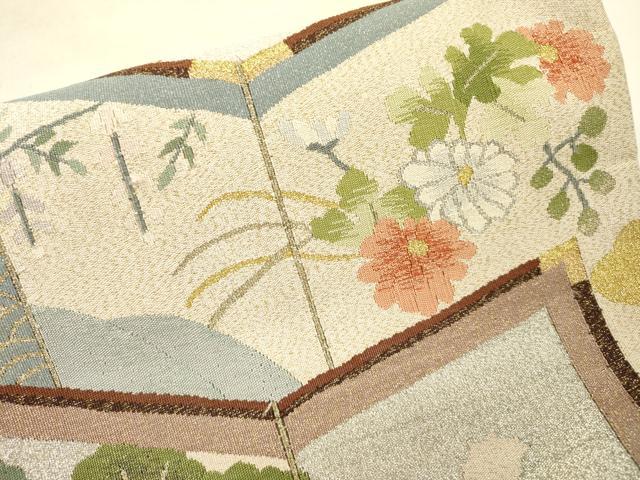 平和屋着物●爪掻き本綴れ 太鼓柄袋帯 屏風孔雀花松文 金銀糸 正絹 逸品 DABF2983fe