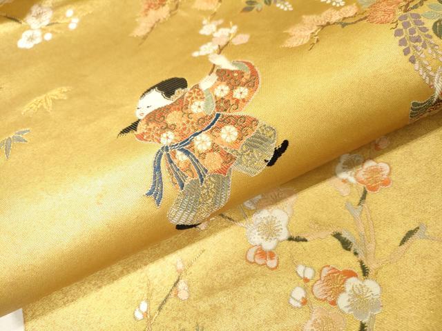 平和屋本店●六通柄袋帯 唐人形絵文 本金箔 金泥箔 正絹 逸品 DABG5087fe