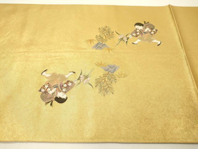 平和屋本店●六通柄袋帯 唐人形絵文 本金箔 金泥箔 正絹 逸品 DABG5087fe