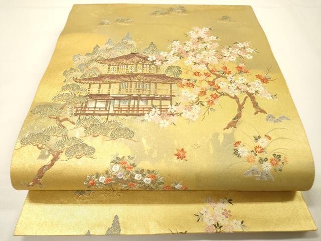 平和屋本店○太鼓柄袋帯 唐織 金閣寺絵文 本金箔 金泥箔 反