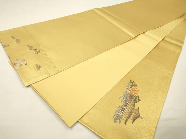 平和屋本店●太鼓柄袋帯 唐織 金閣寺絵文 本金箔 金泥箔 反端付き 正絹 逸品 DABG5080fe