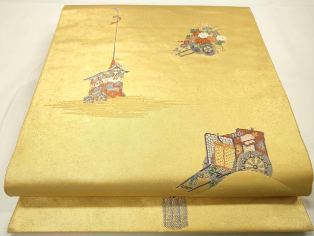 平和屋本店●六通柄袋帯 唐織 御所車山車花文 漆金泥 正絹 逸品 DABG5071fe