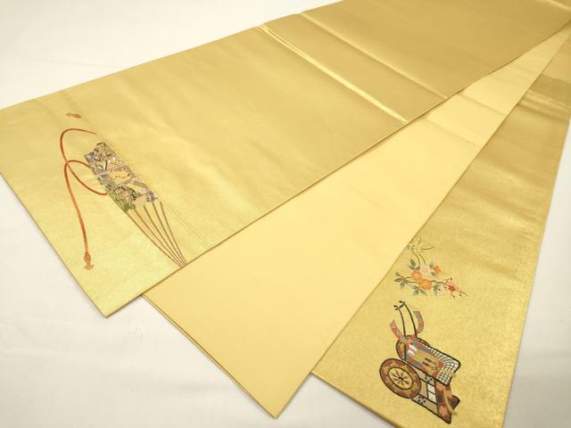 平和屋本店●太鼓柄袋帯 唐織 寿扇絵文 本金箔 金泥箔 正絹 逸品 DABG5079fe