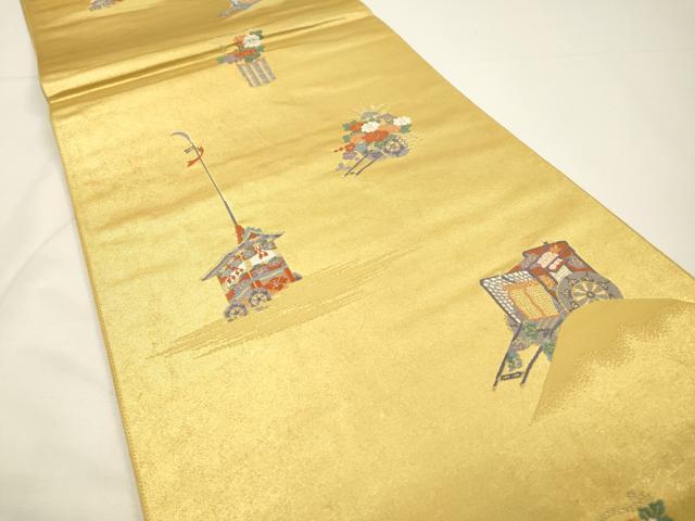 平和屋本店●六通柄袋帯 唐織 御所車山車花文 漆金泥 正絹 逸品 DABG5071fe
