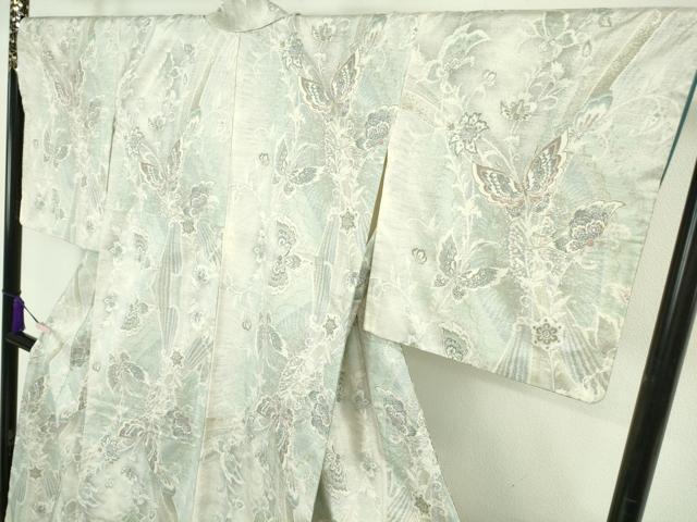平和屋本店●極上 本場大島紬 白大島 9マルキ 舞蝶花文 逸品 DZAB3273kh6