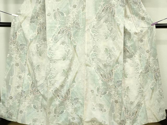 平和屋本店●極上 本場大島紬 白大島 9マルキ 舞蝶花文 逸品 DZAB3273kh6
