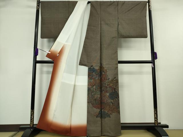 平和屋本店●極上 絣の魔術師 恵積五郎 本場大島紬 恵大島織物謹製 本場大島紬 訪問着 9マルキ 泥染 三十六歌仙 証紙付き 逸品 DZAB4181kh6