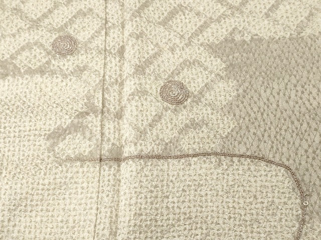 平和屋着物■訪問着 刺繍 絞り 絵絣青海波文 銀糸 正絹 逸品 CABH8823ev
