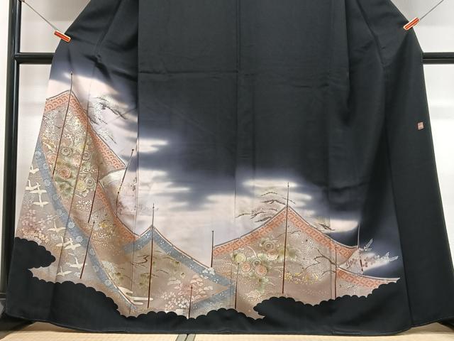 平和屋着物■豪華黒留袖 作家物 飛鶴吉祥花文 暈し染め 金彩 正絹 逸品 CABH4153xe