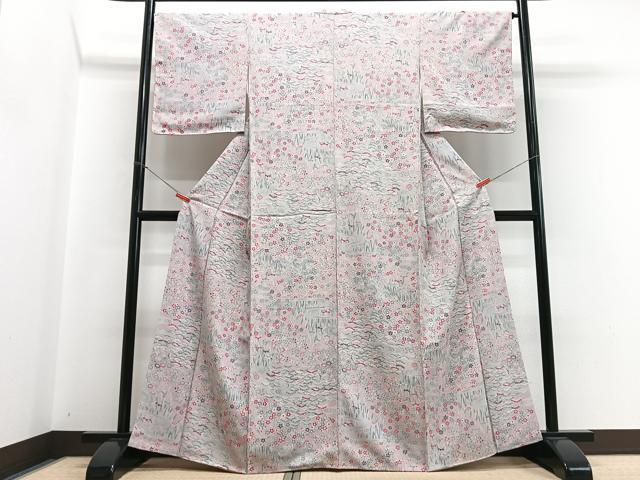 平和屋着物■上質な小紋 流水草花文 正絹 逸品 CABH4157xe