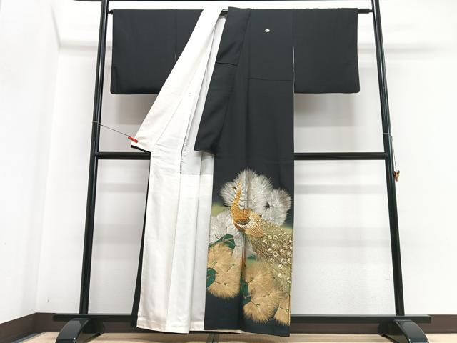 平和屋着物■豪華黒留袖 泰常 刺繍 孔雀松葉文 暈し染め 金彩 正絹 逸品 CABH4197xe