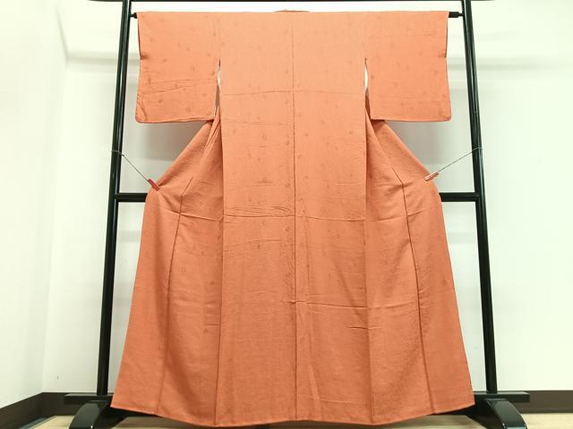 平和屋着物■上質な色無地 花唐草地紋 橙色 正絹 逸品 CABH4189xe