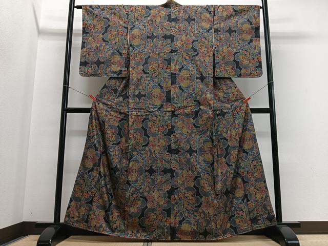 平和屋着物■本場大島紬 7マルキ 舞花文 正絹 逸品 CABH4215xe