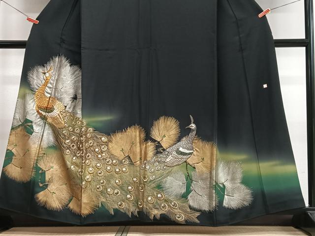 平和屋着物■豪華黒留袖 泰常 刺繍 孔雀松葉文 暈し染め 金彩 正絹 逸品 CABH4197xe