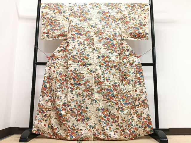平和屋着物■上質な小紋 風景花文 正絹 逸品 CABH4171xe