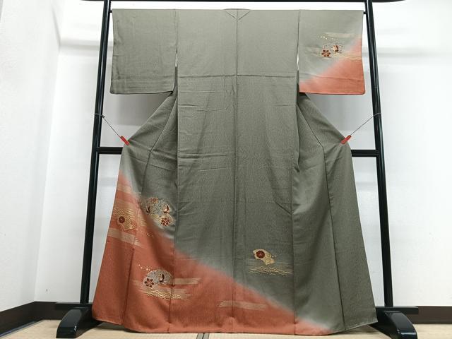 平和屋着物■訪問着 駒刺繍 地紙花鳥文 暈し染め 金彩 正絹 逸品 CABH4173xe