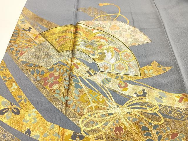 平和屋着物■色留訪問着 地紙短冊花鳥文 金彩 正絹 逸品 未使用 CABH4185xe