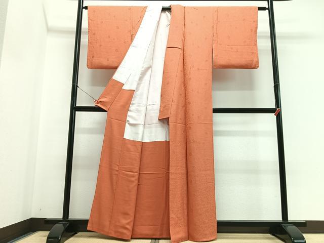 平和屋着物■上質な色無地 花唐草地紋 橙色 正絹 逸品 CABH4189xe