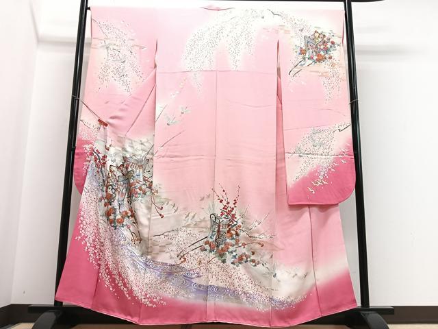 平和屋着物■豪華振袖 御所車飛鶴花文 暈し染め 金銀彩 正絹 逸品 CABH4200xe
