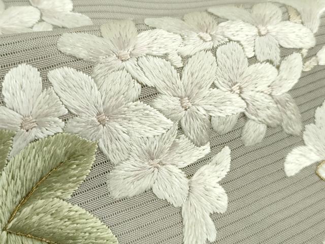 平和屋本店*極上 夏物 訪問着 絽 総手刺繍 草花文 象牙色地 暈し染め 金糸 逸品 未使用 DZAB2290kh6