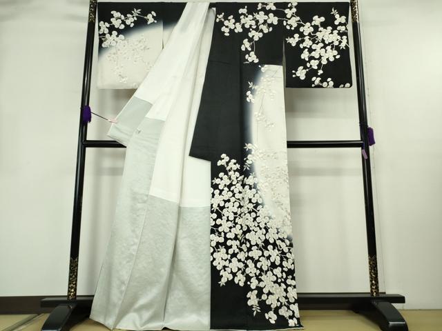 平和屋本店●極上 訪問着 総手刺繍 八重桜 暈し染め 金糸 銀通し地 逸品 DZAB2401kh6
