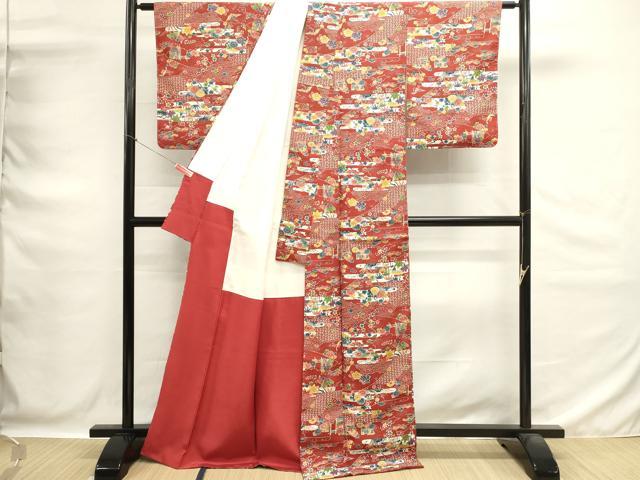 平和屋着物■上質な小紋 型染め 風景花文 松竹梅 正絹 逸品 未使用 DABG6649cd