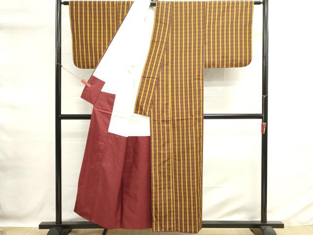平和屋着物■本場縞大島紬 格子 正絹 逸品 DABG6641cd