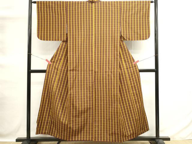平和屋着物■本場縞大島紬 格子 正絹 逸品 DABG6641cd