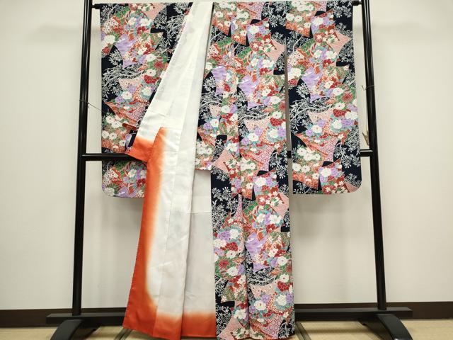 平和屋着物■振袖 色紙重ね吉祥草花文 洗える着物 CABH1028ou