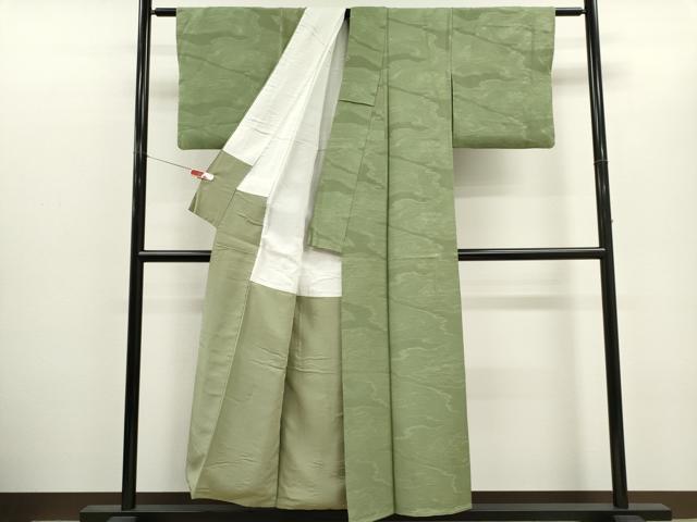 平和屋着物■上質な色無地 流水地紋 柳茶色 正絹 逸品 CABH1078ou