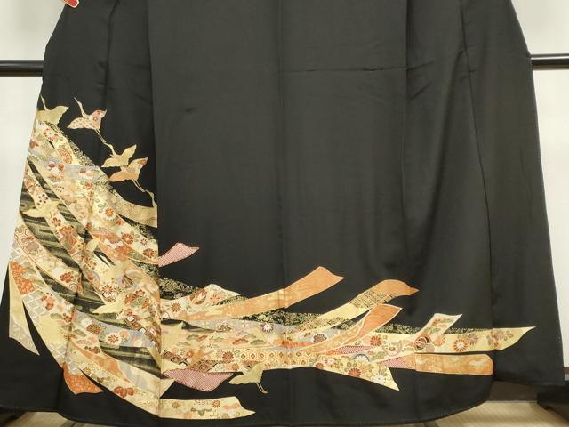 平和屋着物■豪華黒留袖 駒刺繍 束ね熨斗飛鶴花文 金彩 正絹 逸品 CABH1059ou