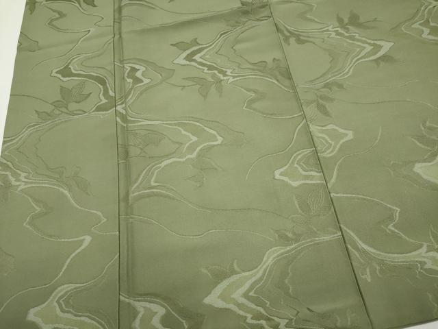 平和屋着物■上質な色無地 枝葉地紋 鶸茶色 正絹 逸品 CABH1052ou