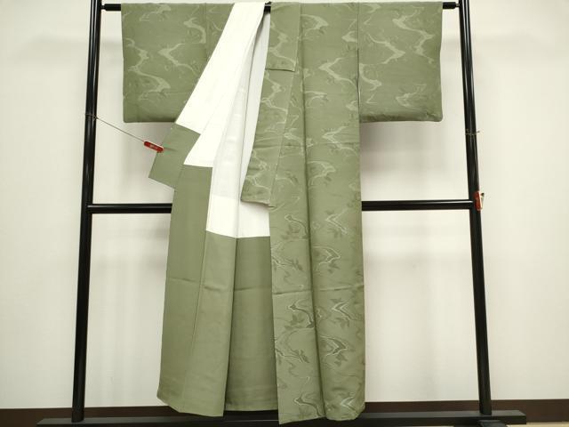 平和屋着物■上質な色無地 枝葉地紋 鶸茶色 正絹 逸品 CABH1052ou
