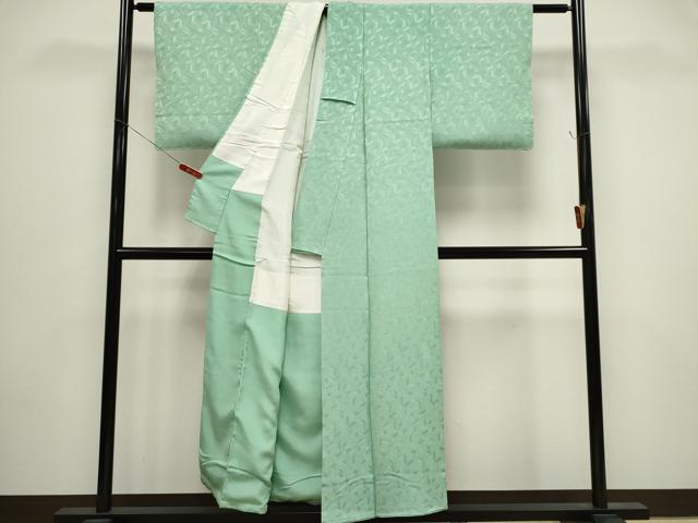 平和屋着物■上質な色無地 幾何学地紋 薄萌葱色 正絹 逸品 CABH1048ou