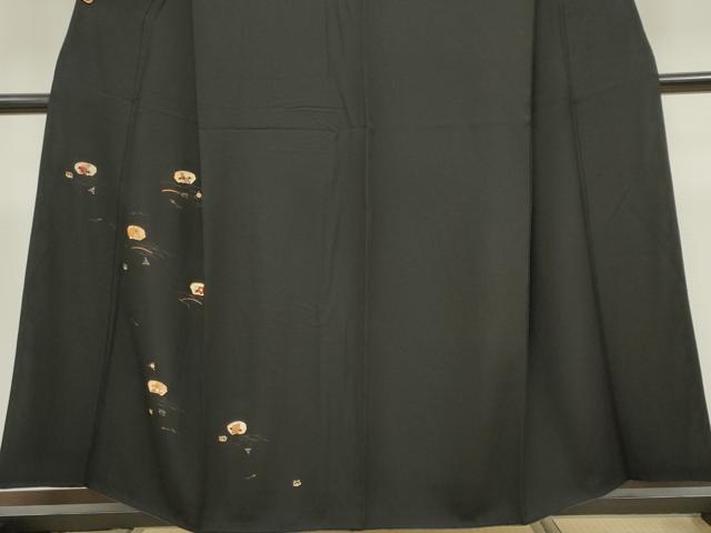 平和屋着物■色留訪問着 竹屋町刺繍 地紙草花文 黒地 金彩 正絹 逸品 CABH1050ou